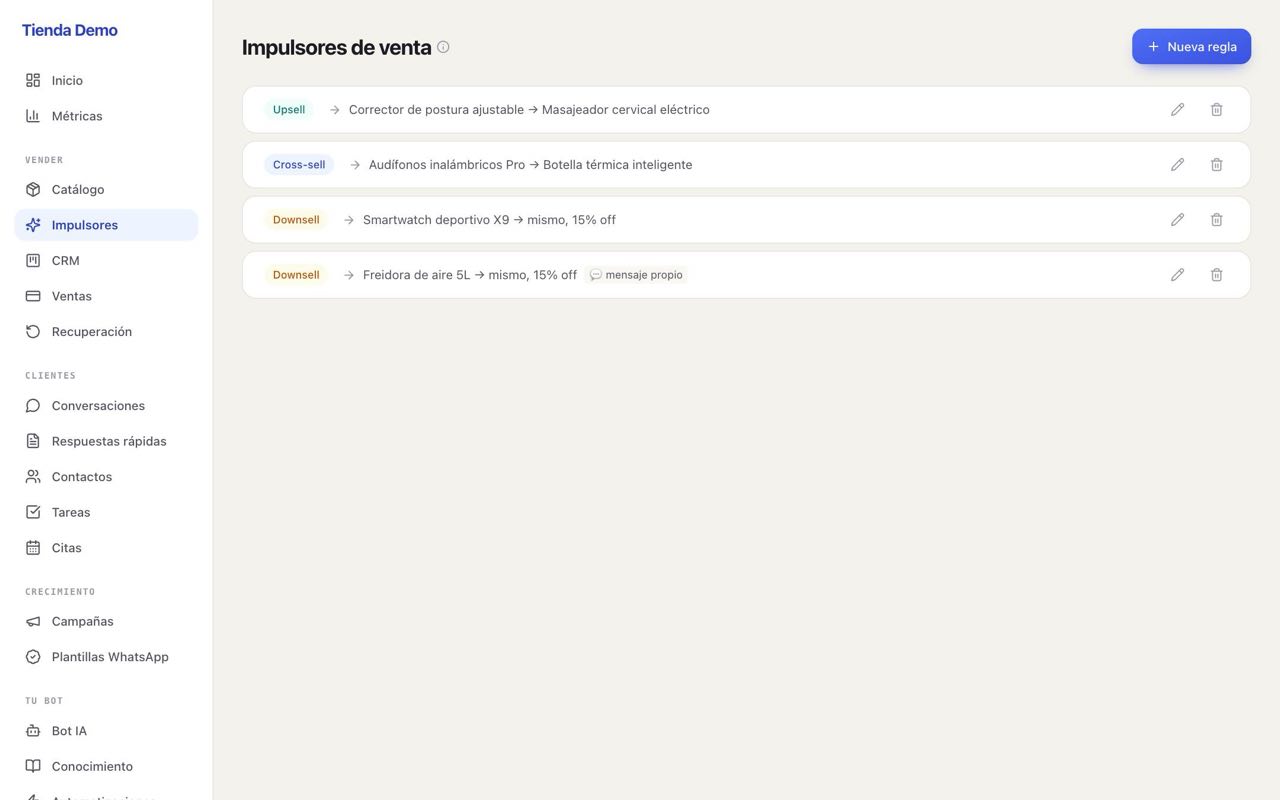 Reglas de impulsores de venta en Klientia: versión mejor, complemento y rescate por precio